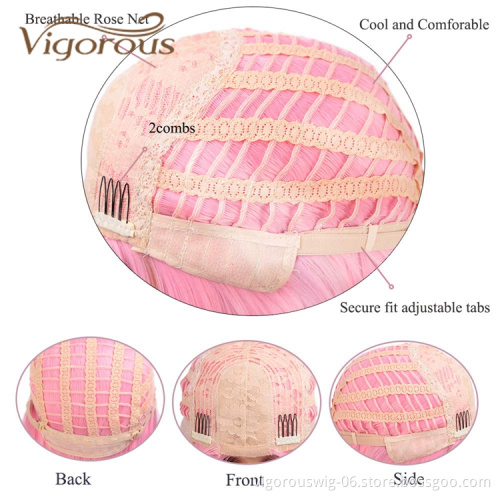Cheapest High Quality Dropshipping Premium Colored Short Heat Resistant Fiber Natural Hairline Wholesale Synthetic Hair Wigs
